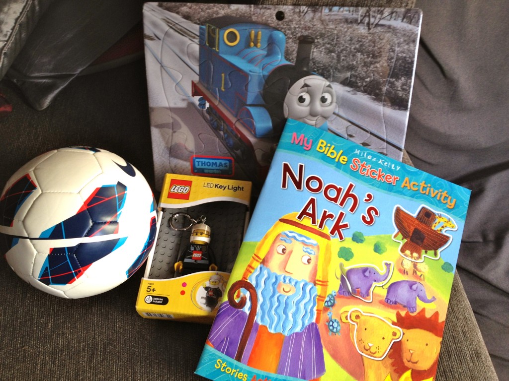 A selection of rewards - I gave him the Noah's Ark sticker activity book yesterday